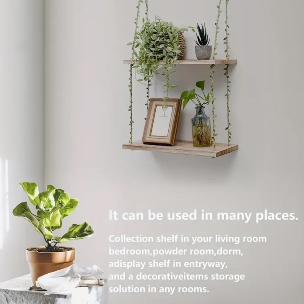 NEW! Two Tier Macramé Wall Decor Shelf with Faux Ivy Crawlers! - Picture 6 of 6